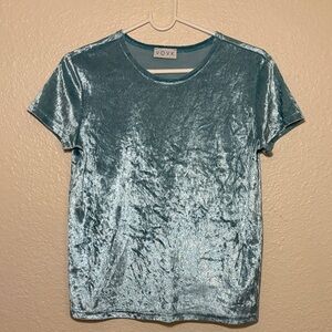 Women's Crushed Velvet Short Sleeve Tee in Light Blue